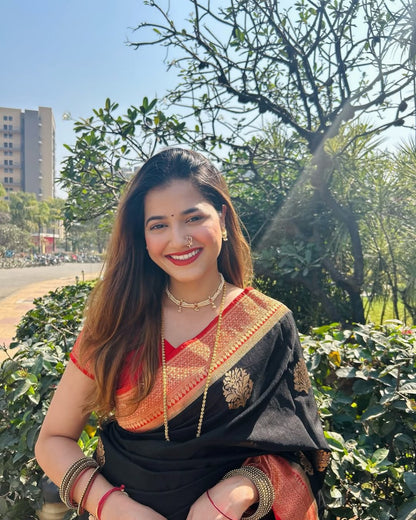 Black Banarasi Soft Silk Saree with Gold Zari Weaving