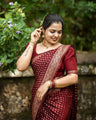 Maroon Banarasi Soft Silk Saree with Gold Zari Weaving