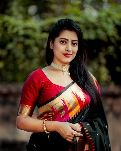 Black Banarasi Soft Silk Saree with Vibrant Zari Border