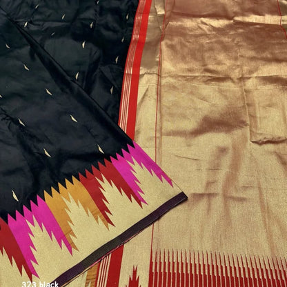 Black Banarasi Soft Silk Saree with Vibrant Zari Border