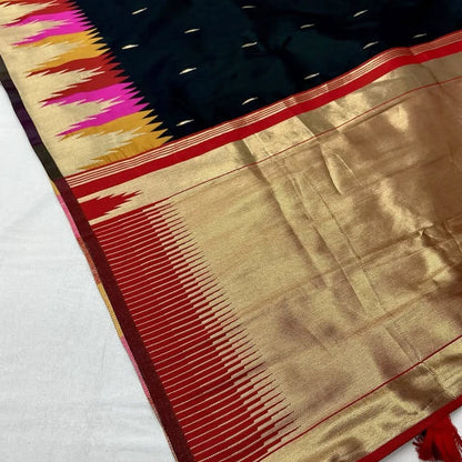 Black Banarasi Soft Silk Saree with Vibrant Zari Border