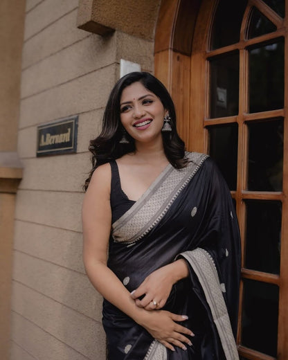 Black Banarasi Soft Silk Saree with Silver Zari Weaving