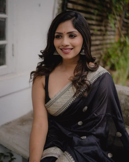 Black Banarasi Soft Silk Saree with Silver Zari Weaving