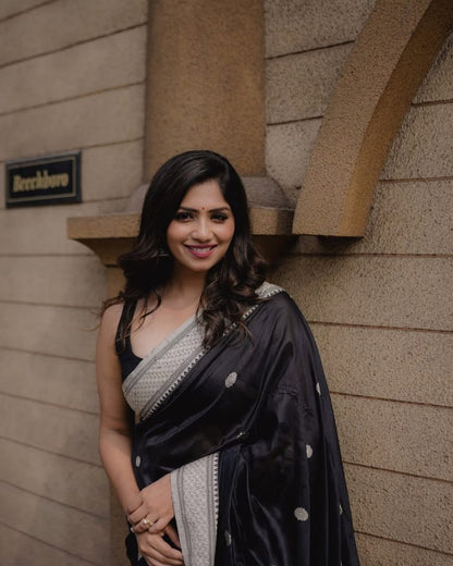 Black Banarasi Soft Silk Saree with Silver Zari Weaving