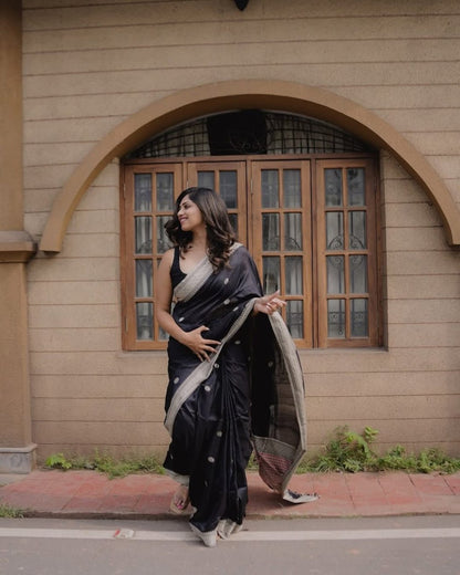 Black Banarasi Soft Silk Saree with Silver Zari Weaving