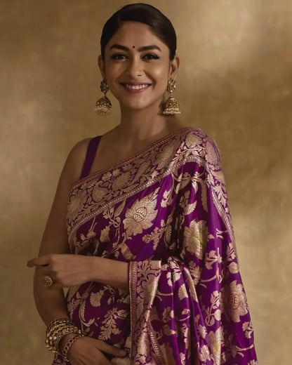 Royal Purple Banarasi Soft Silk Saree with Gold Zari Weaving