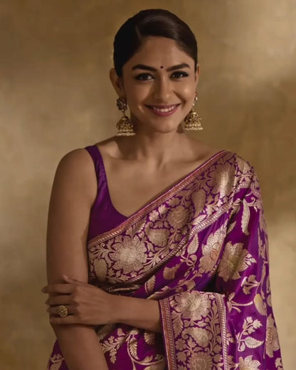 Royal Purple Banarasi Soft Silk Saree with Gold Zari Weaving