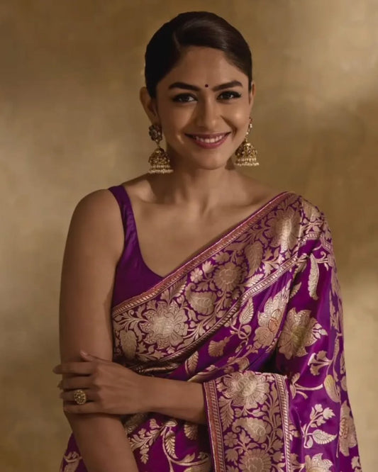 Royal Purple Banarasi Soft Silk Saree with Gold Zari Weaving
