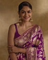 Royal Purple Banarasi Soft Silk Saree with Gold Zari Weaving
