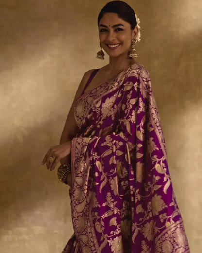 Royal Purple Banarasi Soft Silk Saree with Gold Zari Weaving
