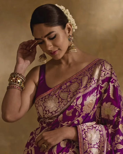 Royal Purple Banarasi Soft Silk Saree with Gold Zari Weaving