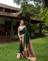 Bottle Green Banarasi Soft Silk Saree with Gold Zari Detailing