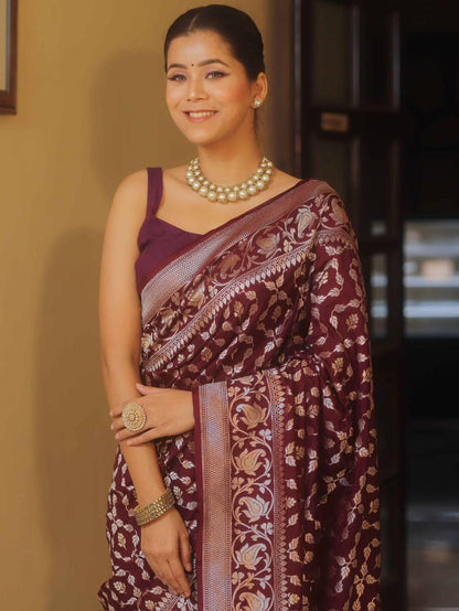 Banarasi Soft Silk Saree with Gold & Silver Zari Weaving