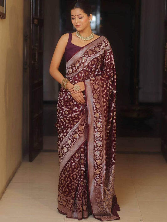Banarasi Soft Silk Saree with Gold & Silver Zari Weaving