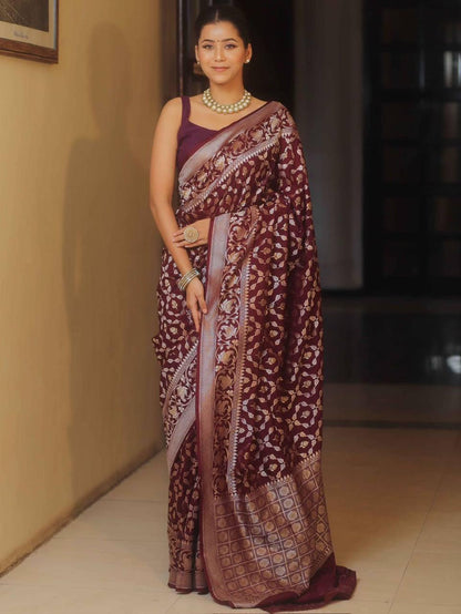 Banarasi Soft Silk Saree with Gold & Silver Zari Weaving