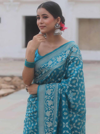 Banarasi Soft Silk Saree with Gold & Silver Zari Weaving
