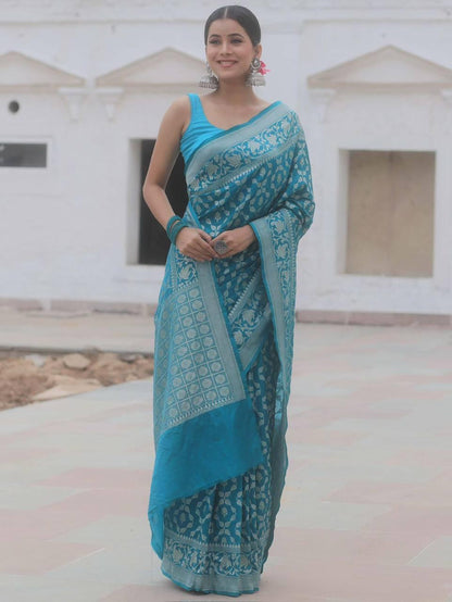 Banarasi Soft Silk Saree with Gold & Silver Zari Weaving