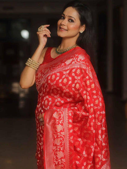 Banarasi Soft Silk Saree with Gold & Silver Zari Weaving