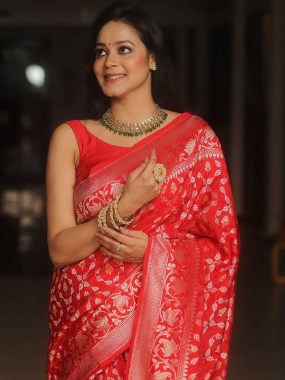 Banarasi Soft Silk Saree with Gold & Silver Zari Weaving