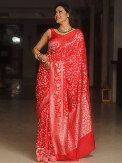 Banarasi Soft Silk Saree with Gold & Silver Zari Weaving