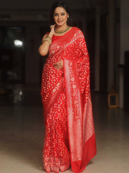 Banarasi Soft Silk Saree with Gold & Silver Zari Weaving