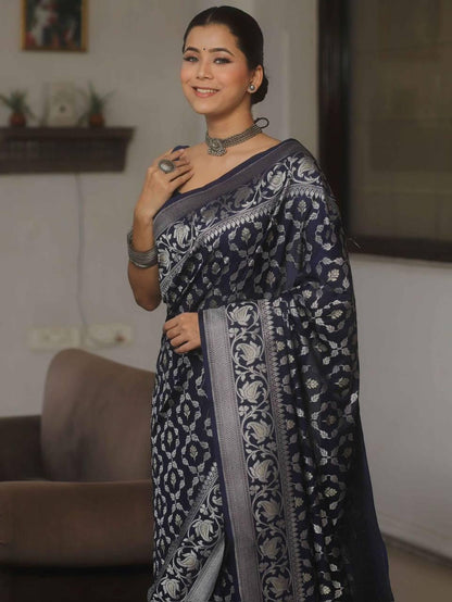 Banarasi Soft Silk Saree with Gold & Silver Zari Weaving