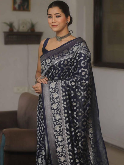 Banarasi Soft Silk Saree with Gold & Silver Zari Weaving