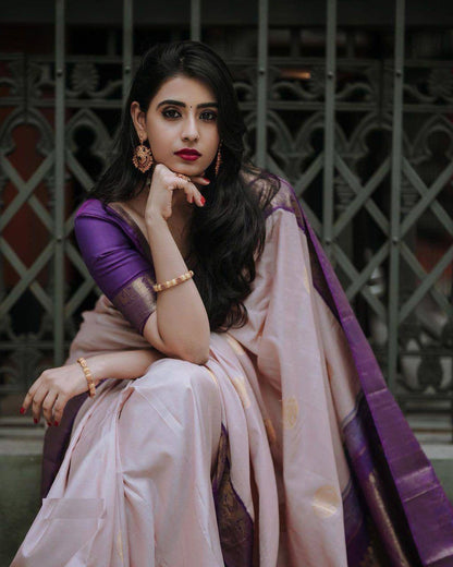 Elegant Light Pink & Purple Banarasi Soft Silk Saree with Gold Zari Weaving