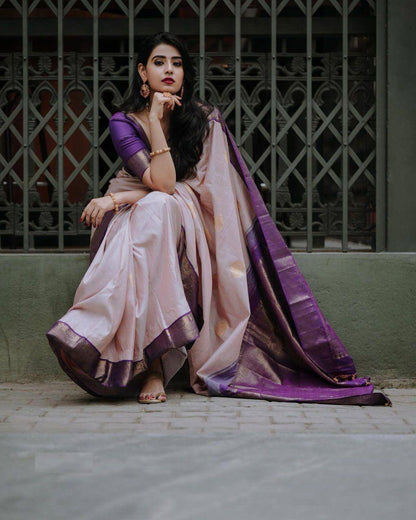 Elegant Light Pink & Purple Banarasi Soft Silk Saree with Gold Zari Weaving