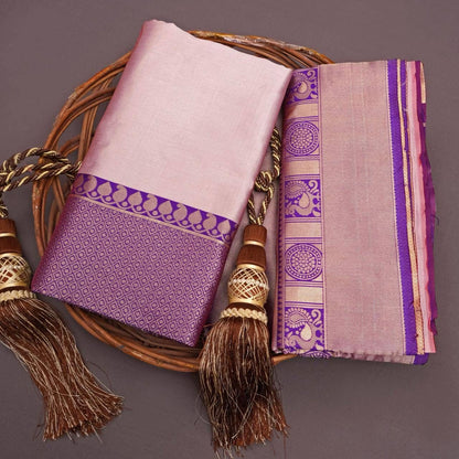 Elegant Light Pink & Purple Banarasi Soft Silk Saree with Gold Zari Weaving