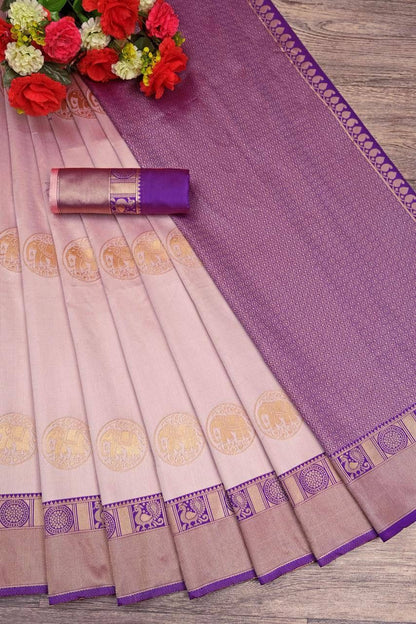 Elegant Light Pink & Purple Banarasi Soft Silk Saree with Gold Zari Weaving