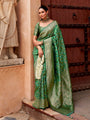Emerald Green Banarasi Soft Silk Saree with Gold Zari Weaving