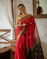 Red Banarasi Soft Silk Saree with Gold Zari Weaving