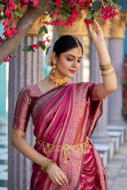 Wine Pink Banarasi Silk Saree Luxurious Weave for Special Occasions