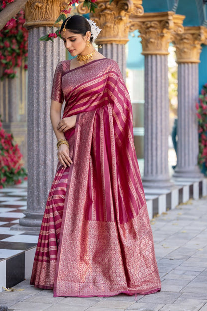 Wine Pink Banarasi Silk Saree Luxurious Weave for Special Occasions
