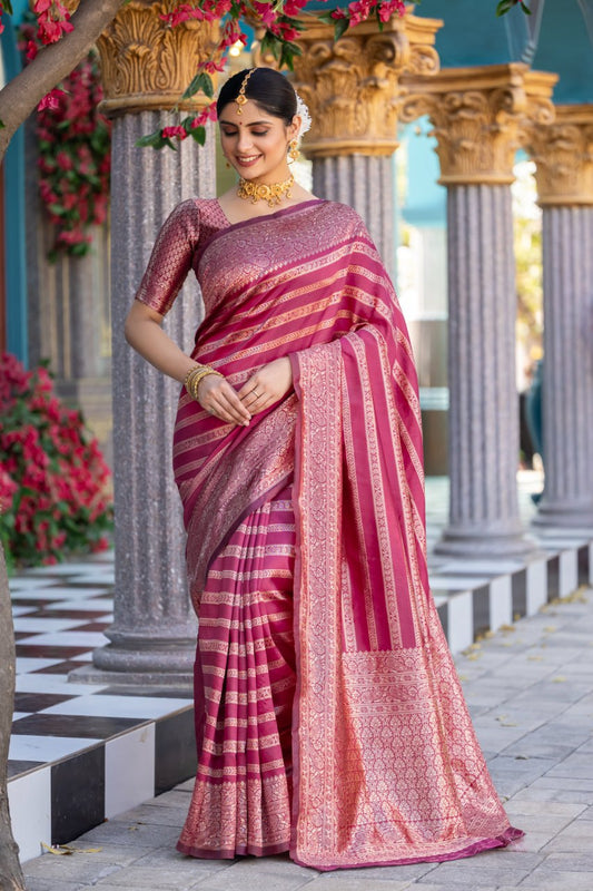 Wine Pink Banarasi Silk Saree Luxurious Weave for Special Occasions