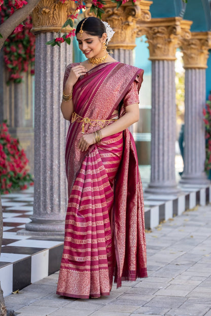 Wine Pink Banarasi Silk Saree Luxurious Weave for Special Occasions