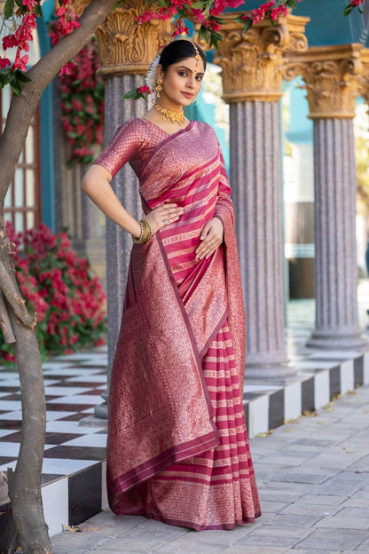 Wine Pink Banarasi Silk Saree Luxurious Weave for Special Occasions