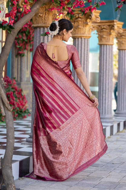 Wine Pink Banarasi Silk Saree Luxurious Weave for Special Occasions