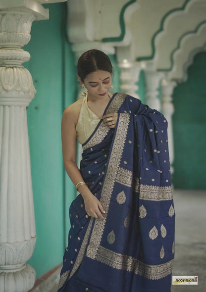Blue Glow Banarasi Soft Silk Saree for Luxury Occasions