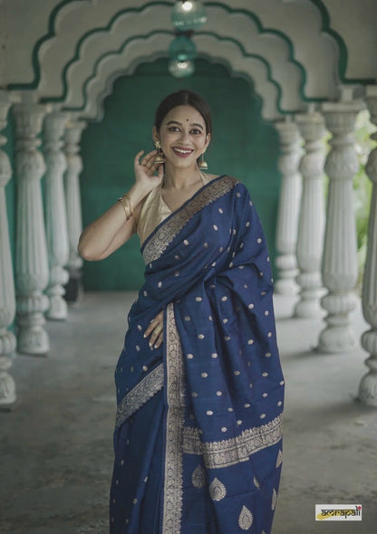 Blue Glow Banarasi Soft Silk Saree for Luxury Occasions
