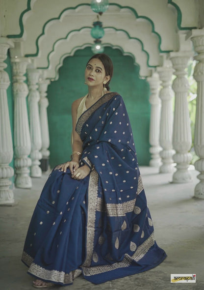 Blue Glow Banarasi Soft Silk Saree for Luxury Occasions
