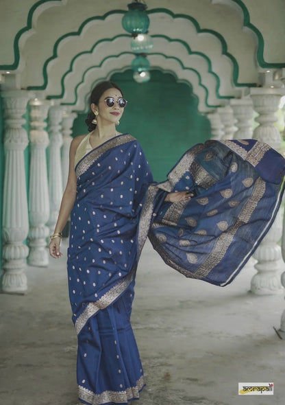 Blue Glow Banarasi Soft Silk Saree for Luxury Occasions