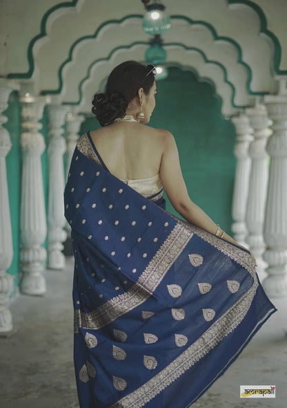 Blue Glow Banarasi Soft Silk Saree for Luxury Occasions