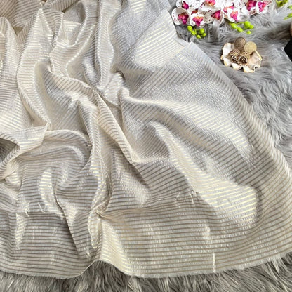 Graceful Cream Banarasi Soft Silk Saree with Gold Zari Weaving