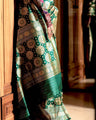 Emerald Green Banarasi Soft Silk Saree with Gold Zari Weaving