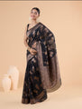 Elegant Black Banarasi Soft Silk Saree with Copper Zari Weaving