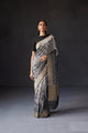 Elegant Black & Silver Banarasi Soft Silk Saree with Gold Zari Weaving