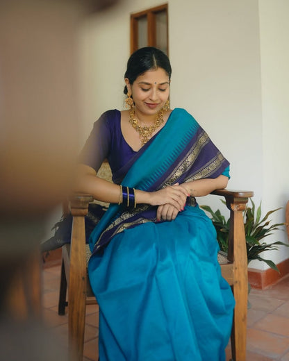 Royal Blue Banarasi Soft Silk Saree with Gold Zari Weaving