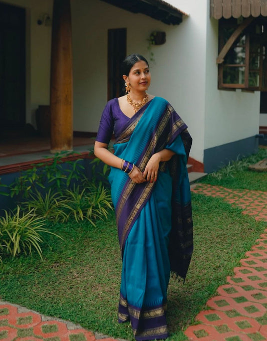 Royal Blue Banarasi Soft Silk Saree with Gold Zari Weaving